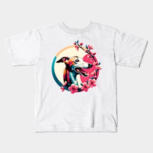 Joyful Italian Greyhound Amidst Spring Cherry Blossoms Kids T-Shirt